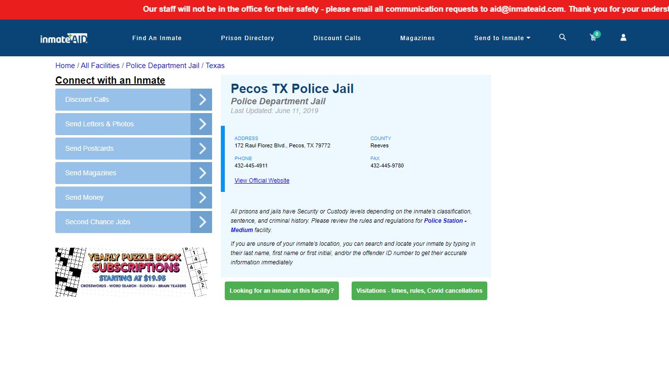 Pecos TX Police Jail & Inmate Search - Pecos, TX