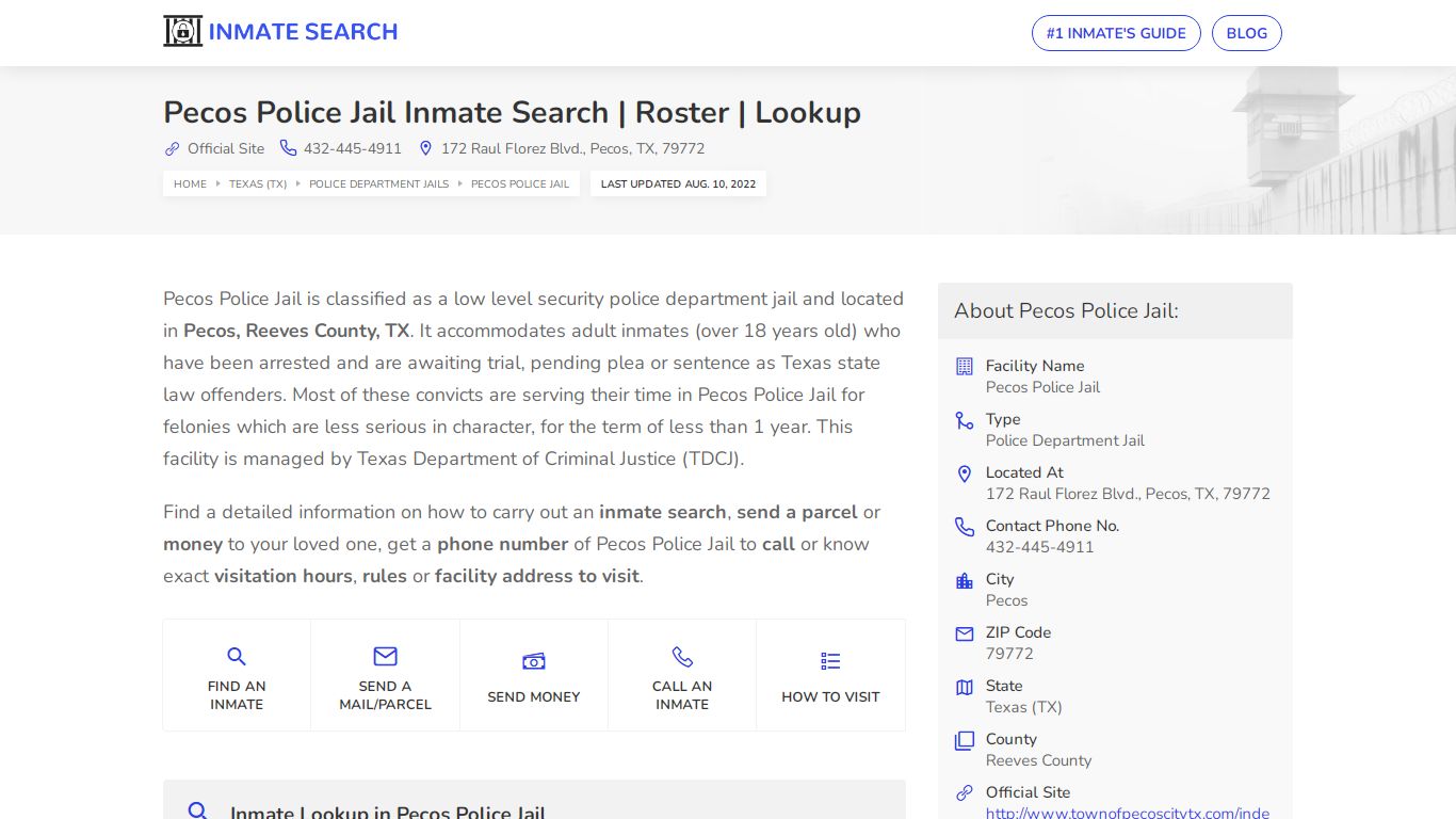 Pecos Police Jail Inmate Search | Roster | Lookup