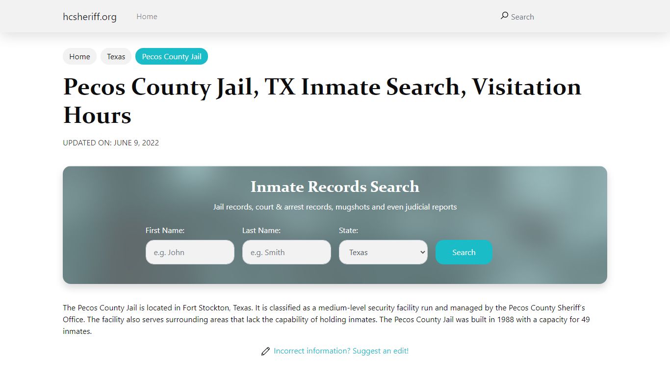Pecos County Jail, TX Inmate Search, Visitation Hours